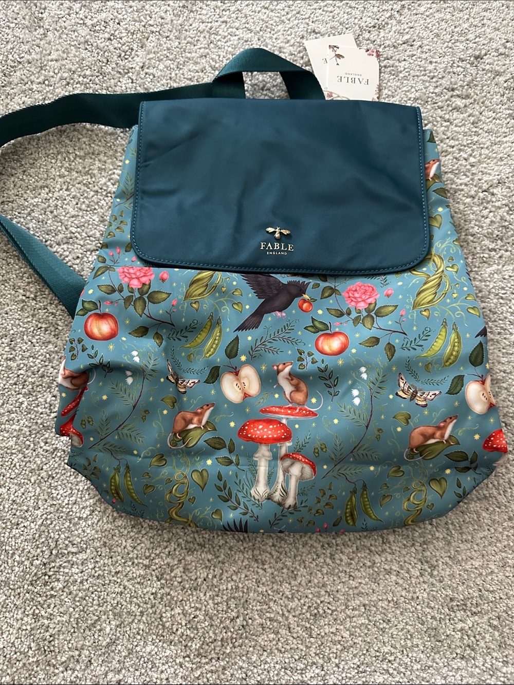 Fable England Teal Floral & Woodland Print Backpack